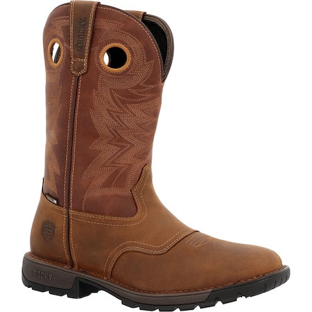 Rocky Waterproof Western Boot, 13 M, Leather, 11 in H, Brown RKW0380